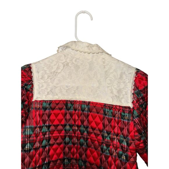 Her Majesty Vintage Girls Robe Quilted Red Plaid Christmas Lace SZ 8 - Picture 9 of 14